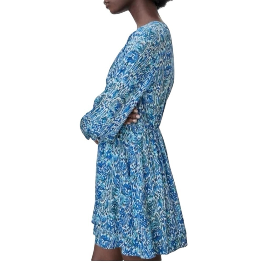 NWT ZARA Leopard Print V-Neck Long Sleeve Mini Dress Size Large - Picture 2 of 5